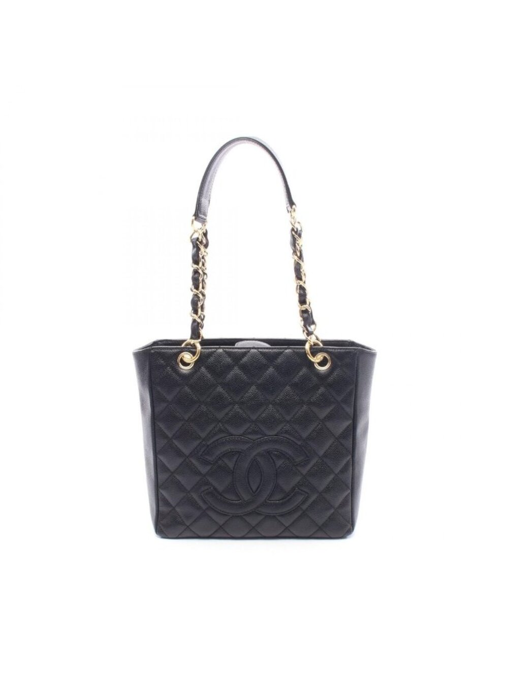 Chanel Tote Quilted Petite Shopping PST Black Leather Chainto - Picture 1 of 7